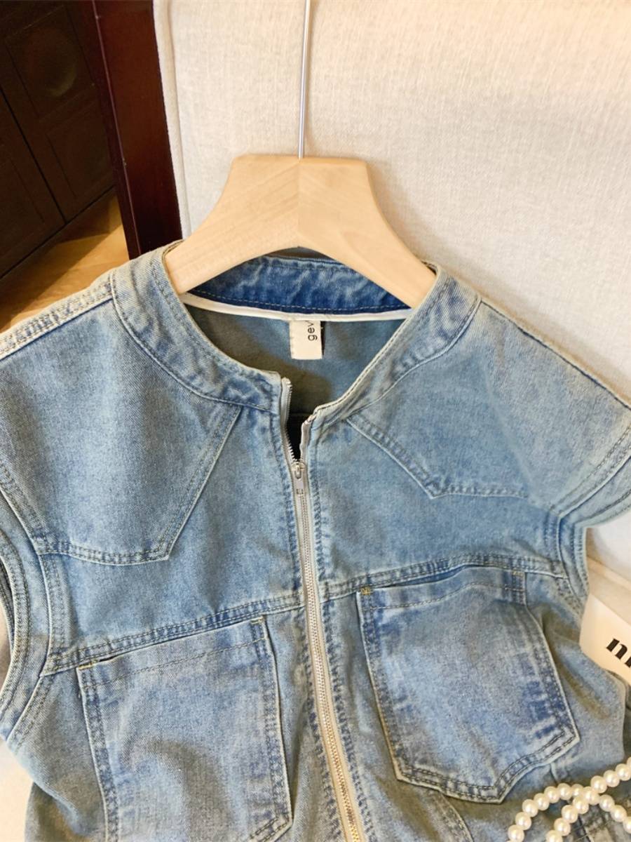 Tan Nanfeng denim vest women's summer design sense niche zipper sleeveless jacket Hong Kong flavor makes old shoulder small tops
