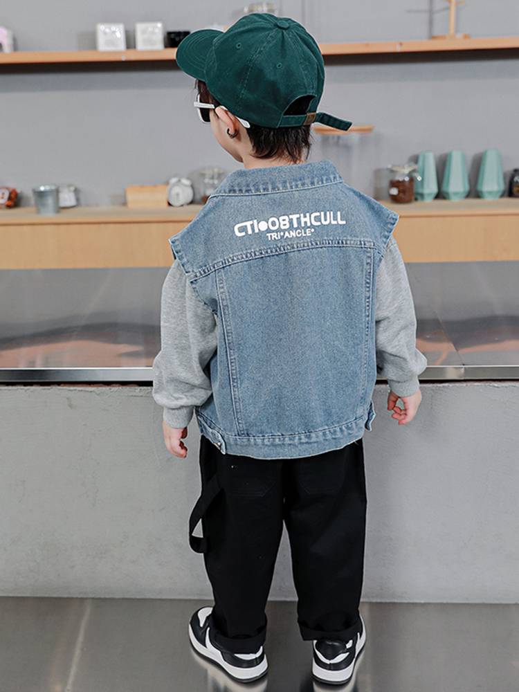 Boy denim vest spring and autumn children's sleeveless wearing foreign jacket boys, bombing street men's treasure autumn clothing cool