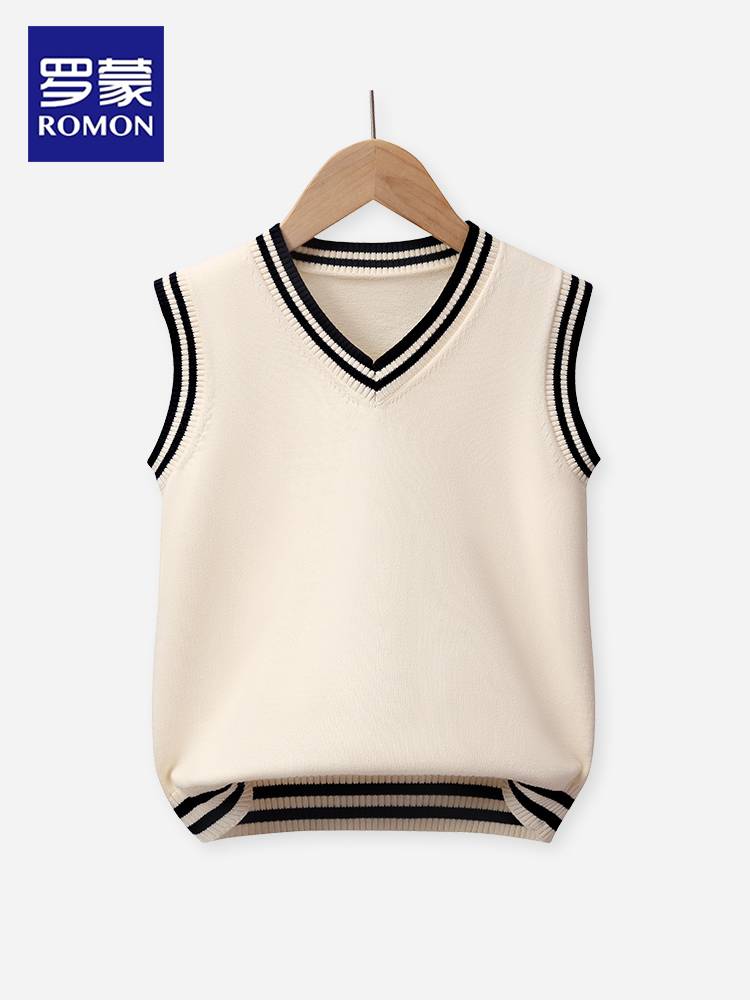Luo Meng boy vest children's knitted cardigan top 2024 new autumn clothing vest, foreign style, fashionable boy children's clothing