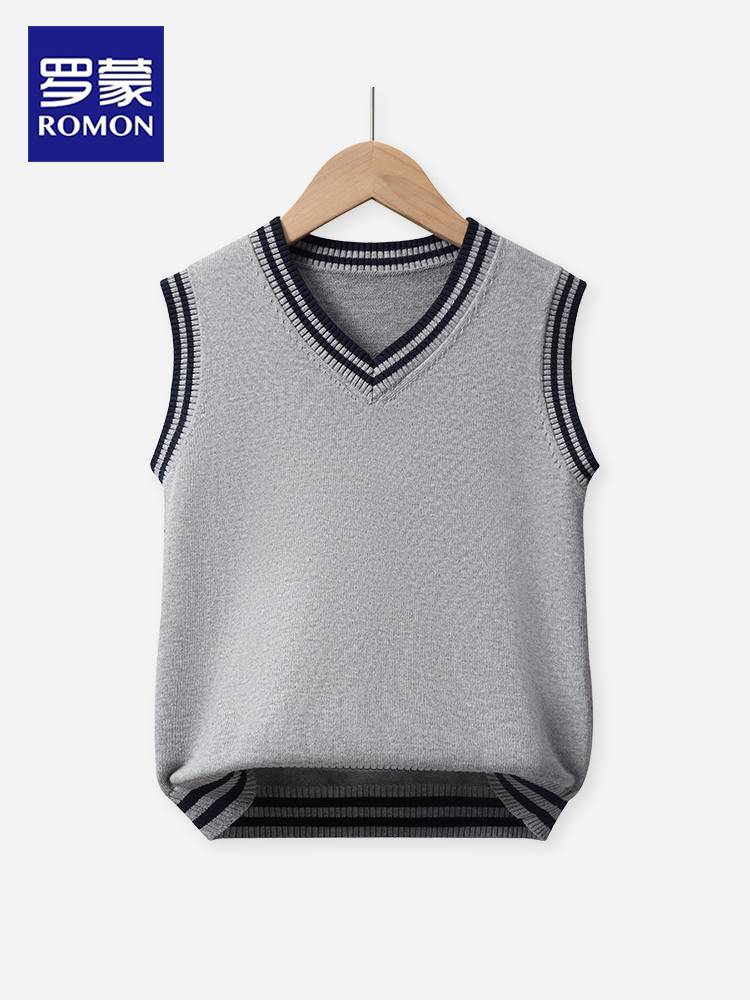 Luo Meng boy vest children's knitted cardigan top 2024 new autumn clothing vest, foreign style, fashionable boy children's clothing