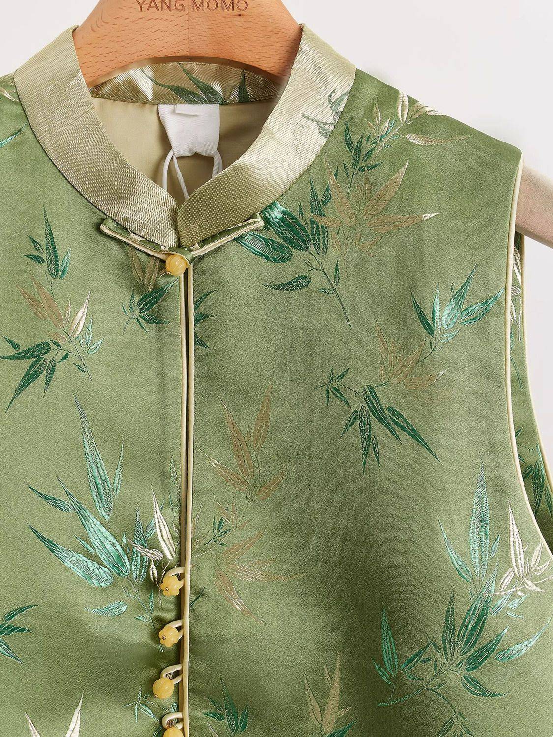 Big name cutting women this year popular new Chinese green vest national wind Zen, bamboo leaf flower vest top