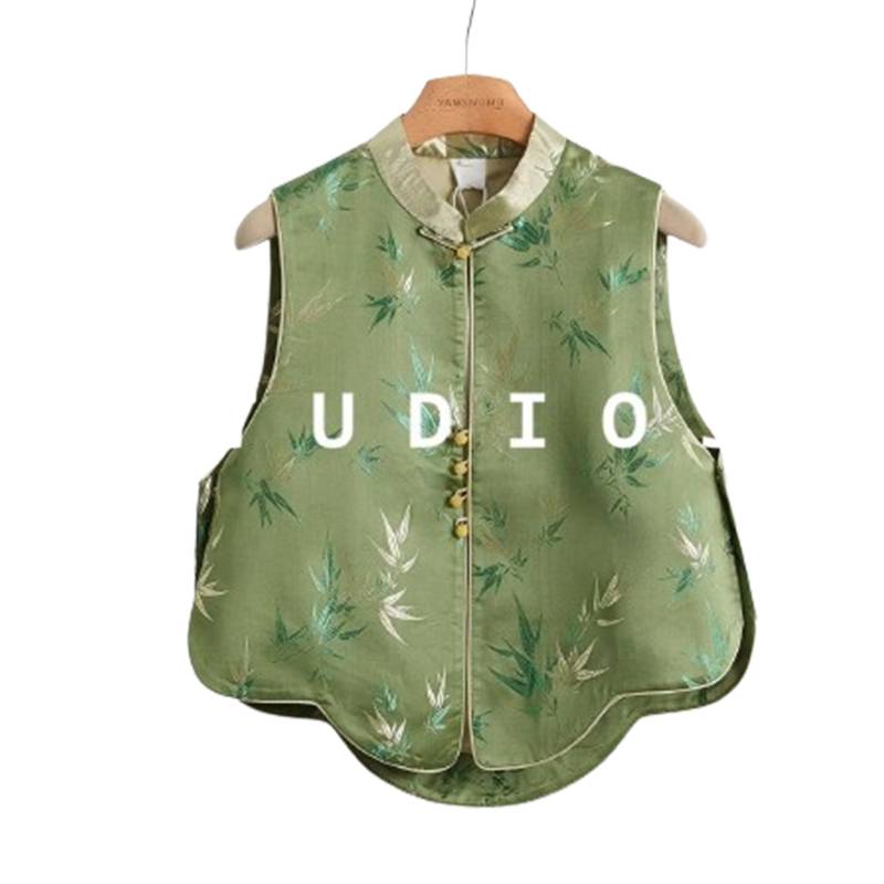 Big name cutting women this year popular new Chinese green vest national wind Zen, bamboo leaf flower vest top