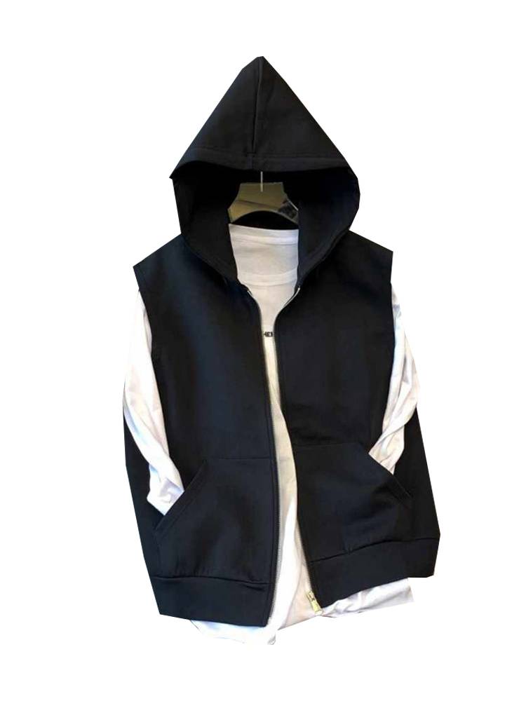 European Fat MM large -size vest sweater outer set female 200 catties of loose spring, autumn and winter, long -length velvet hooded sleeveless