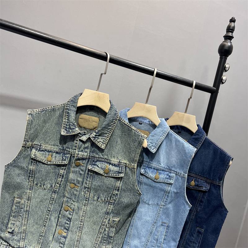 American retro tough guy!Make old water washing technology!Spring and Autumn men's fashion locomotive lapel denim vest vest