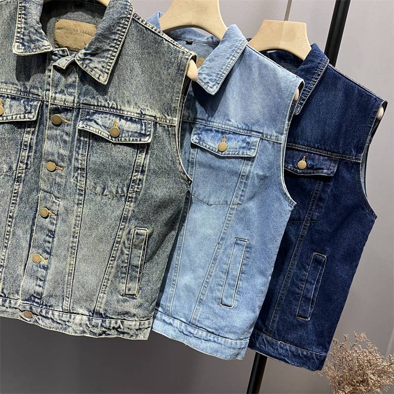 American retro tough guy!Make old water washing technology!Spring and Autumn men's fashion locomotive lapel denim vest vest