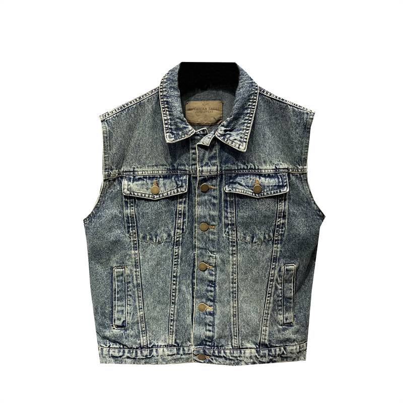 American retro tough guy!Make old water washing technology!Spring and Autumn men's fashion locomotive lapel denim vest vest