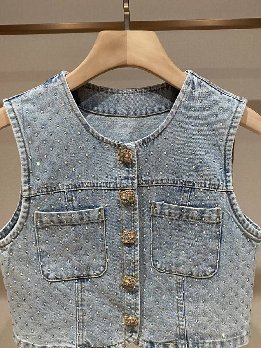 Zhao Liyong's same cowboy vest vest, a new 2024 summer retro-drive jacket