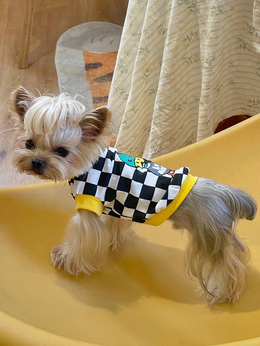 Little sweet porridge tide brand print lattice vest York Shrum Malzis dog cat pet clothes are elastic
