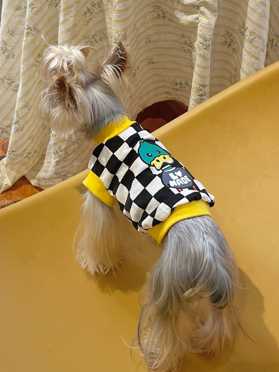 Little sweet porridge tide brand print lattice vest York Shrum Malzis dog cat pet clothes are elastic