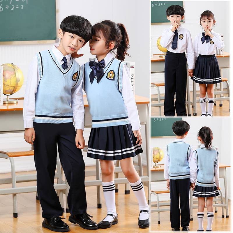 Primary school student chorus service school uniform shirts, vest children's poetry recitation performances, kindergarten garden service Britain