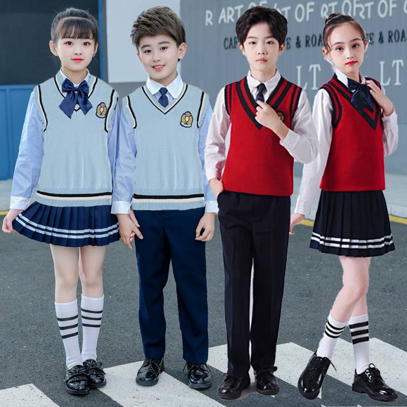 Primary school student chorus service school uniform shirts, vest children's poetry recitation performances, kindergarten garden service Britain