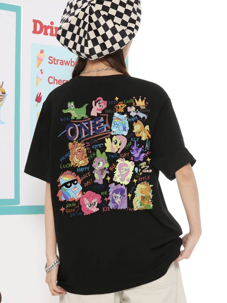 Pony Burli short -sleeved T -shirt female 2024 new animation rainbow little horse girlfriend dress summer couple clothes girl