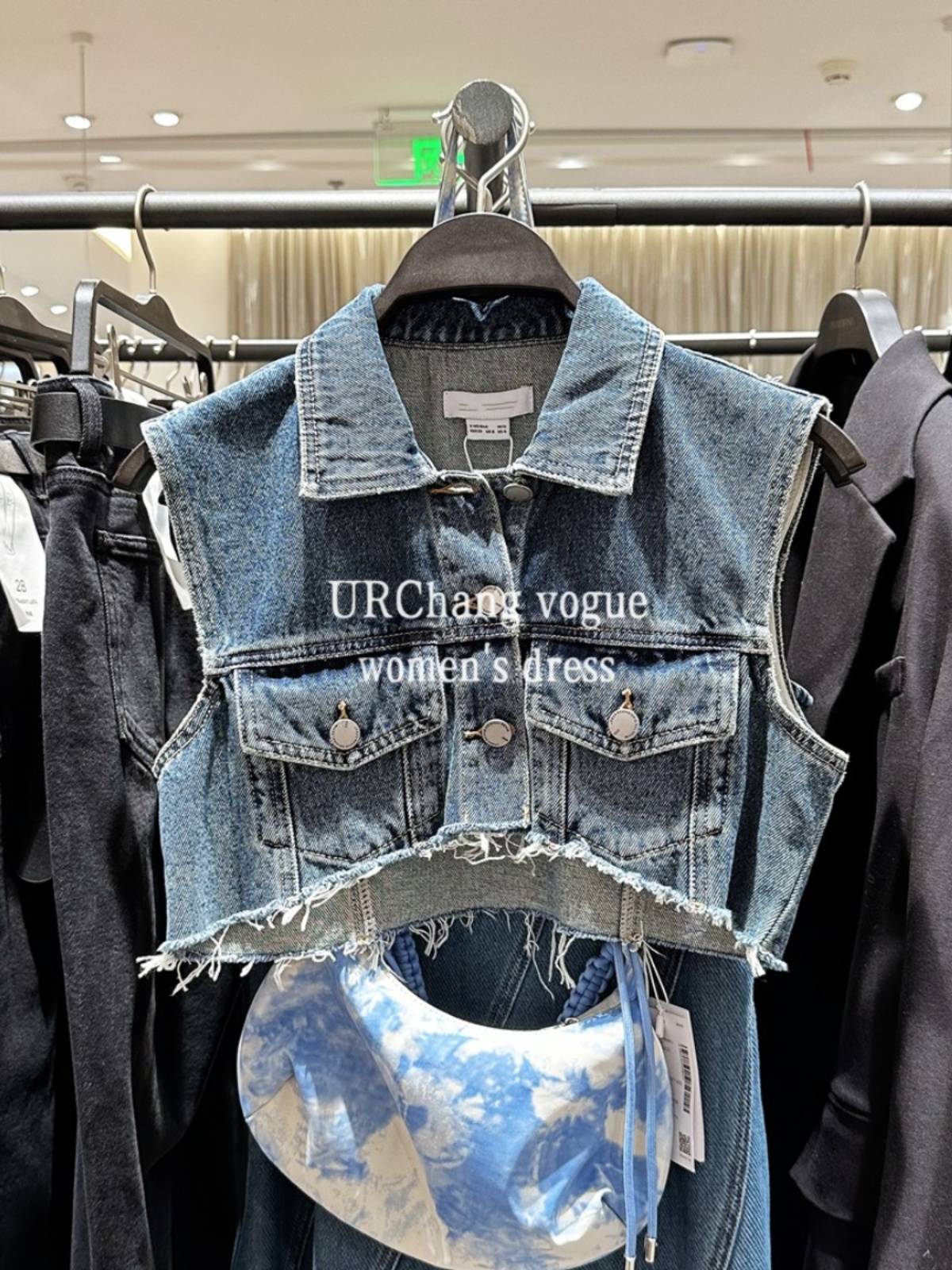 2024 Summer Summer Girl Port Wind Wearing Vests Short Sleeveless Cardigan Non -Outside Girl Blue Coat outside the vest