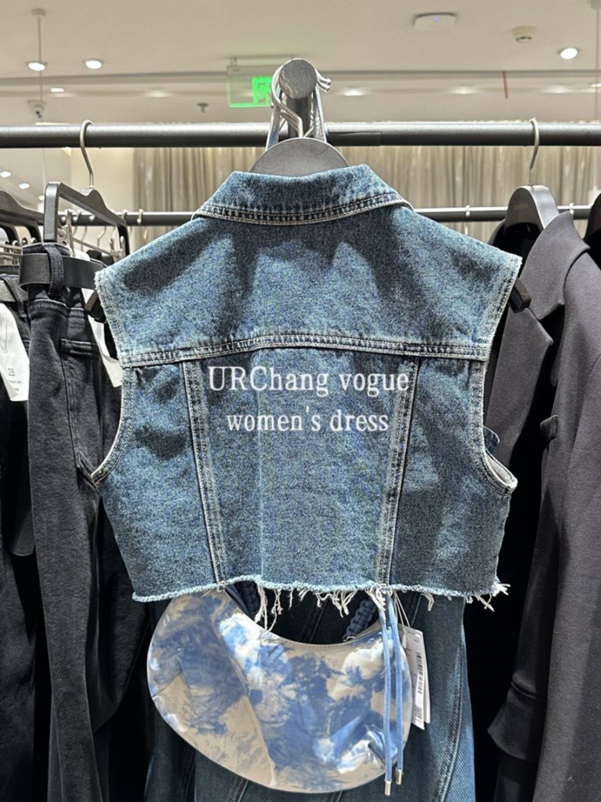 2024 Summer Summer Girl Port Wind Wearing Vests Short Sleeveless Cardigan Non -Outside Girl Blue Coat outside the vest