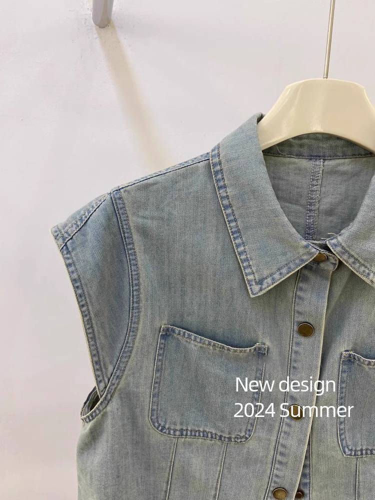 Fashion retro small flying sleeve vest shirt jacket female summer French high -end sense horse clip sleeveless top