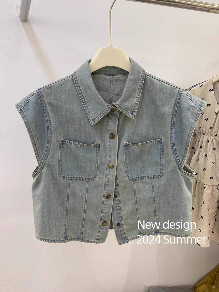 Fashion retro small flying sleeve vest shirt jacket female summer French high -end sense horse clip sleeveless top