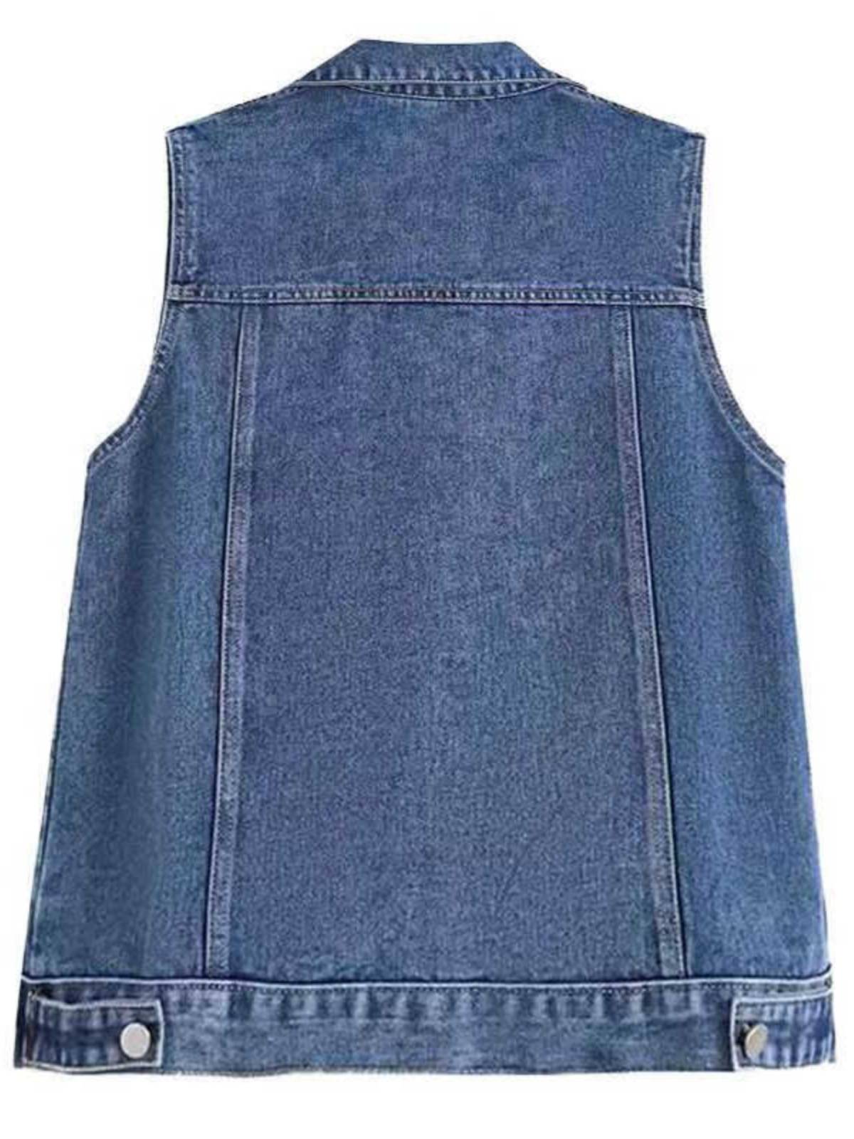 Female Korean version of big pocket denim vest summer wild size spring and autumn casual shoulder loose new work clothes