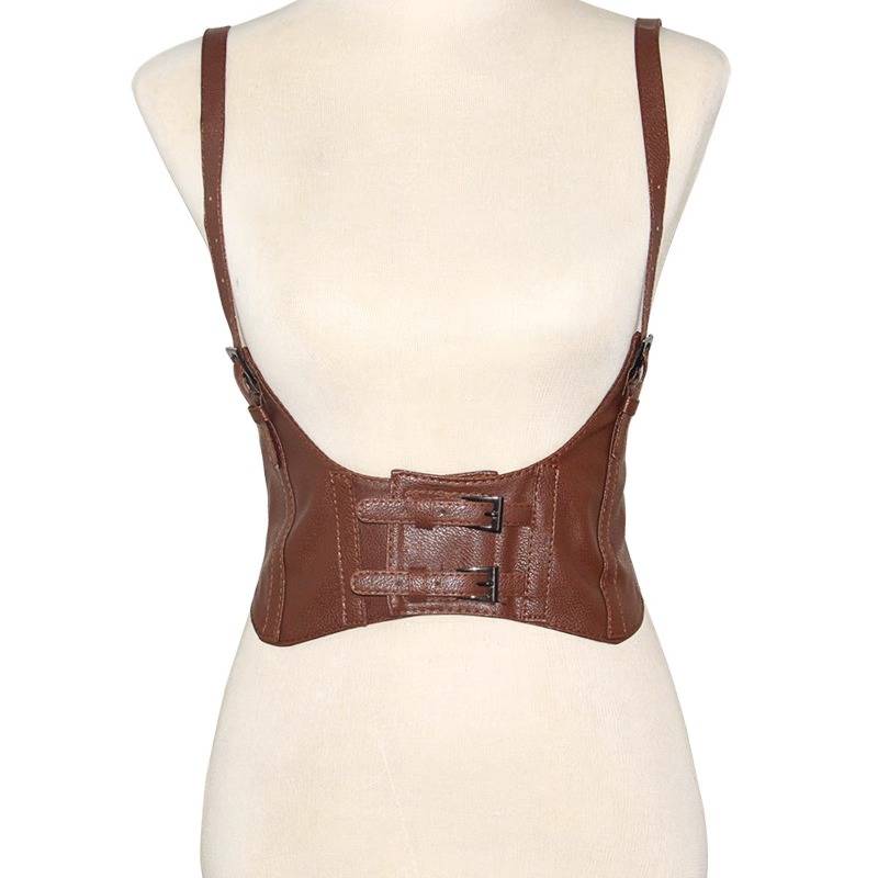 European and American new Western denim strap style with dress with waist seal decorative punk style fashion female bundle waist vest tide