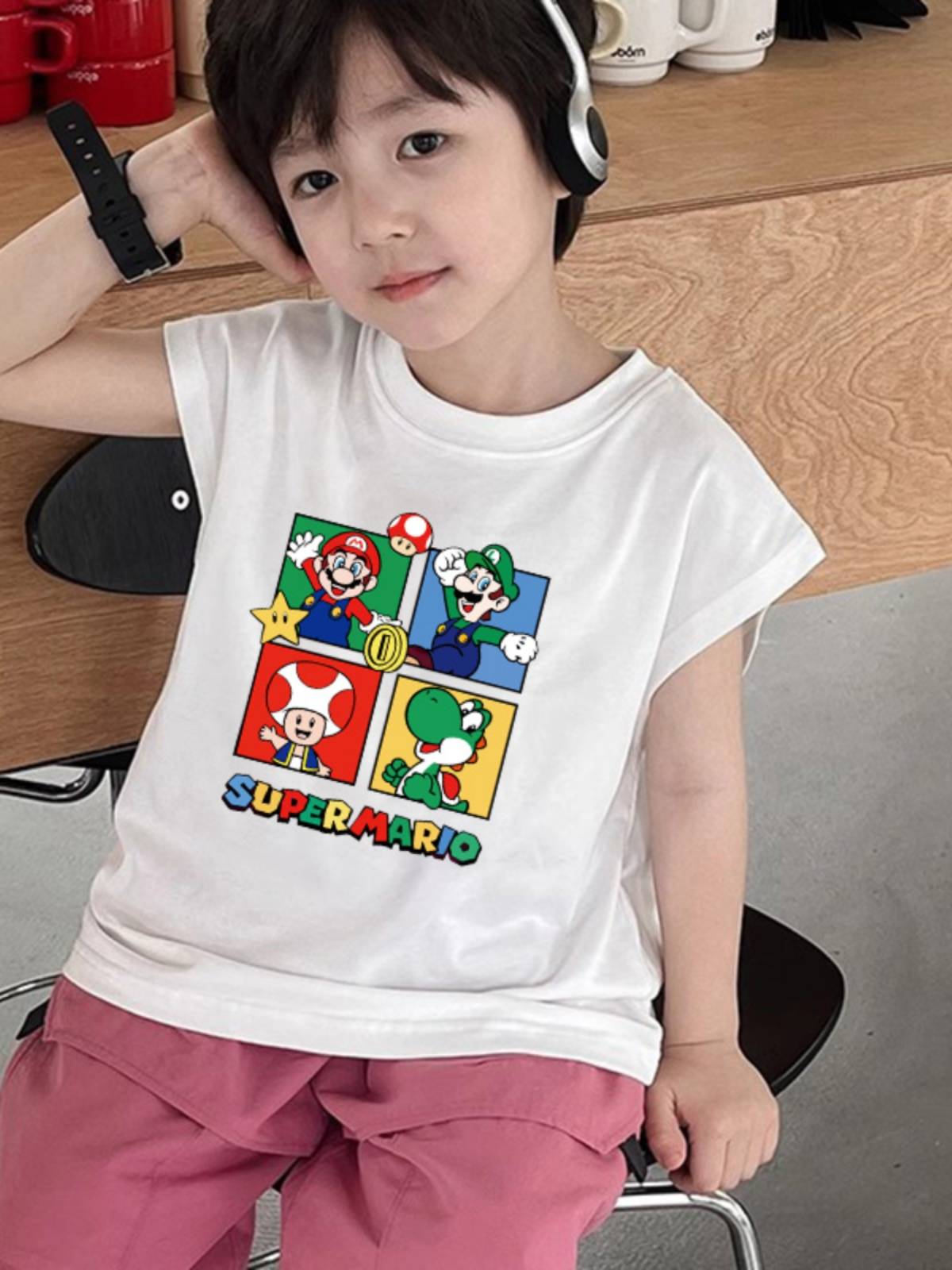 Cotton Children's Sleeveless Vest Male Girl Cartoon Mario Dresses 2024 New Shoulder Small Children's Summer Summer