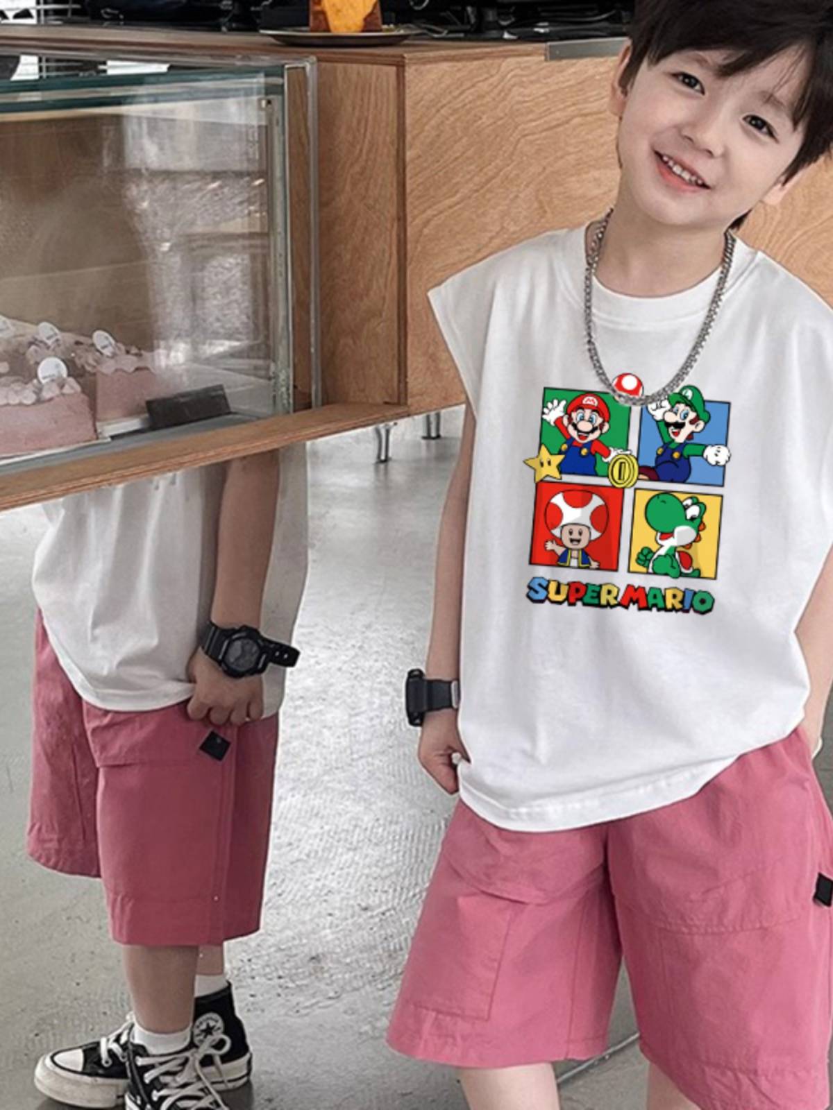 Cotton Children's Sleeveless Vest Male Girl Cartoon Mario Dresses 2024 New Shoulder Small Children's Summer Summer