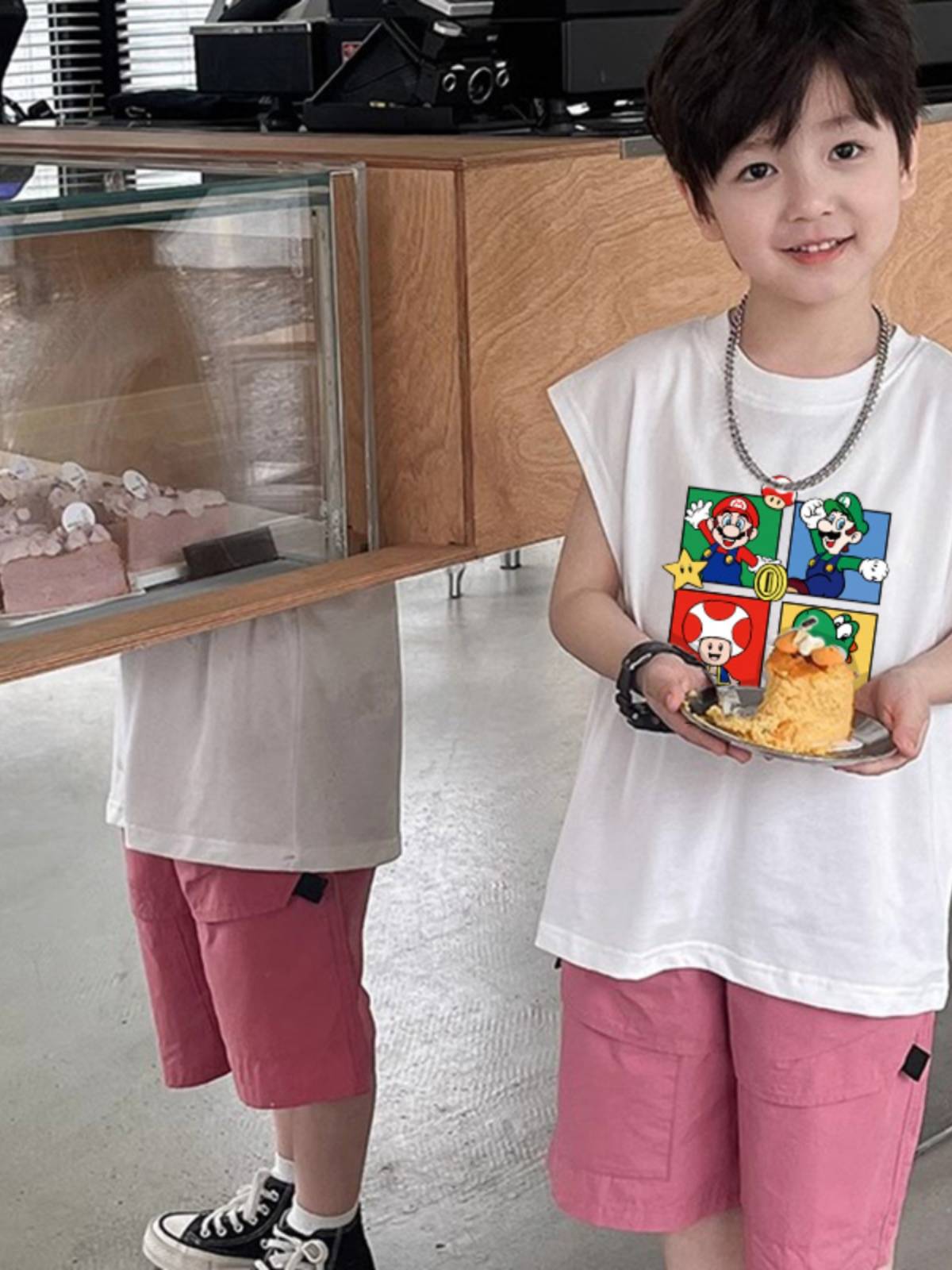Cotton Children's Sleeveless Vest Male Girl Cartoon Mario Dresses 2024 New Shoulder Small Children's Summer Summer