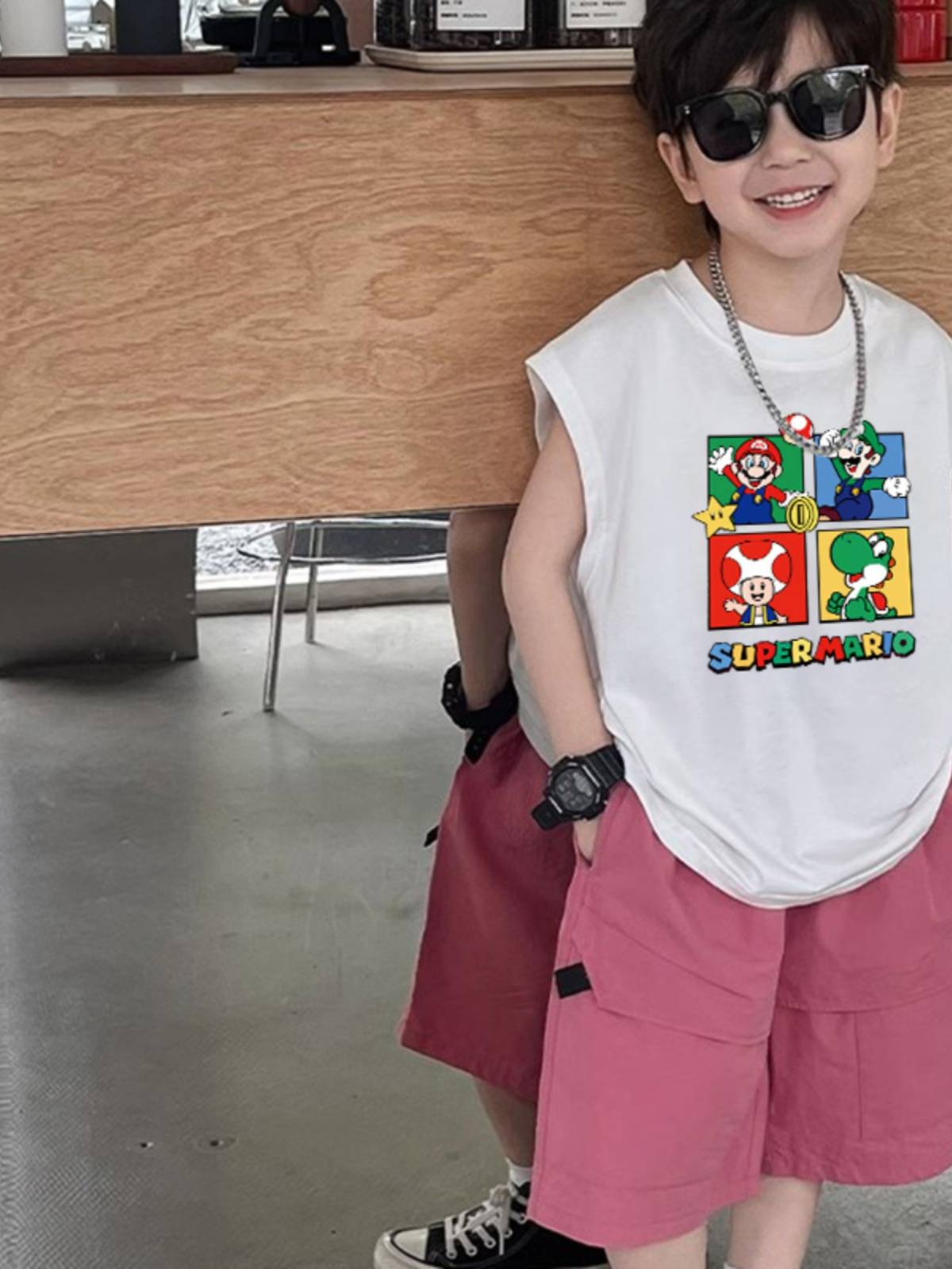 Cotton Children's Sleeveless Vest Male Girl Cartoon Mario Dresses 2024 New Shoulder Small Children's Summer Summer