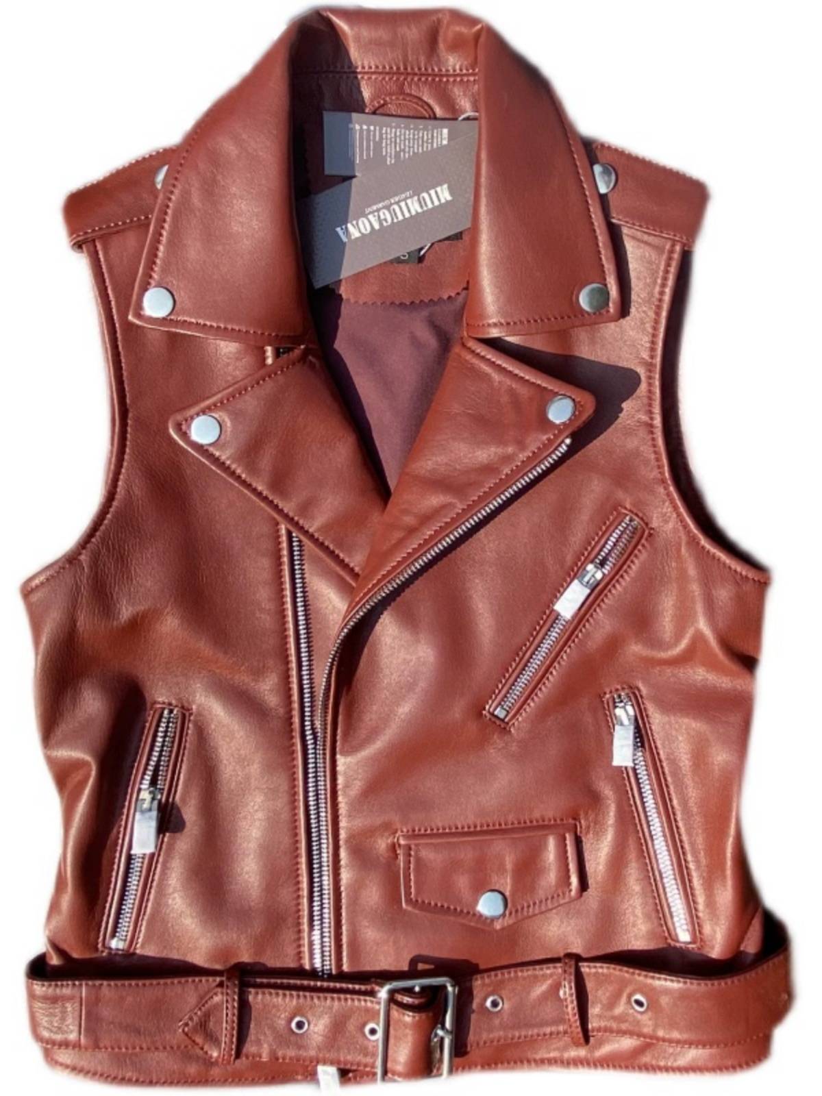 Clearance special offer picking leak leather leather leather female vest lapel locomotive slim vest sleeveless sleeve non -fashionable shoulders