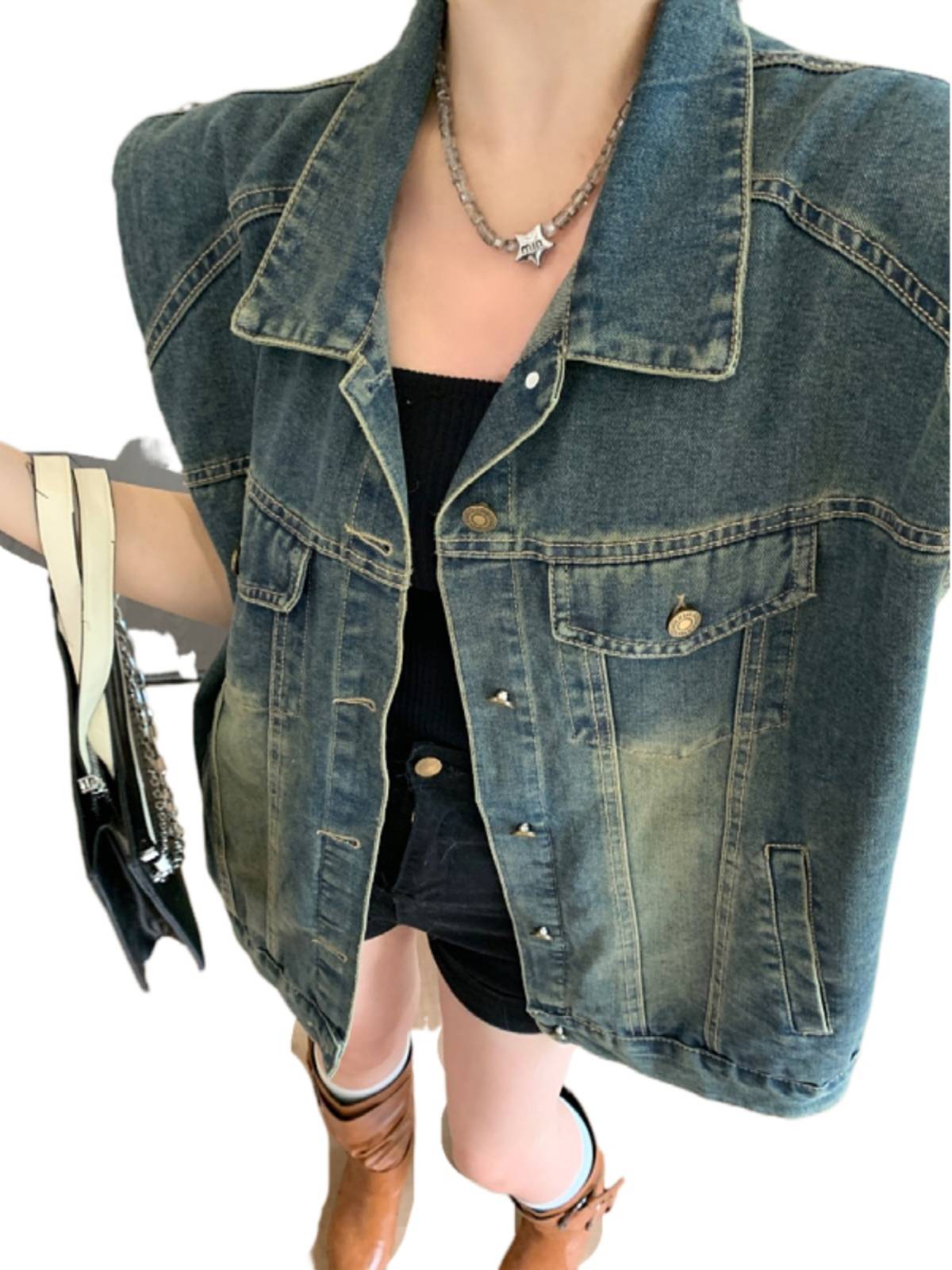 Large size women's retro water washing denim sleeveless vest vests in summer new loose and versatile fashion niche tops
