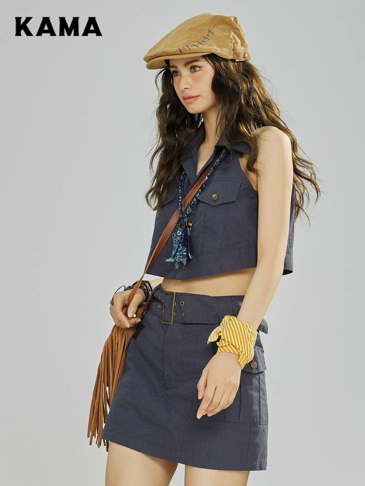 Kama Kama sleeveless off -shoulder workpiece 2024 new female summer outdoor retro hot girl slim top