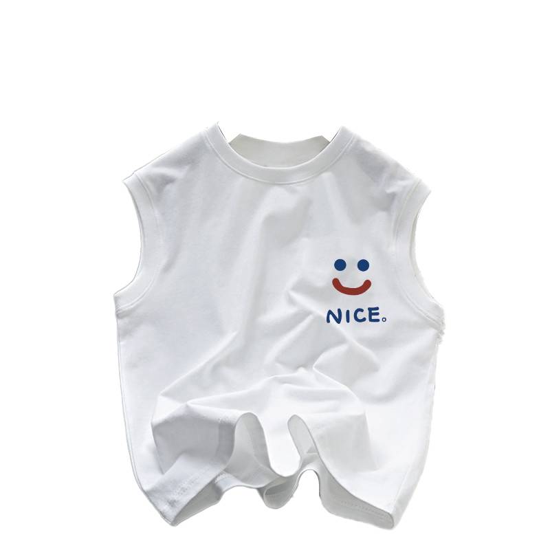 Tide brand Hong Kong wind pure cotton sleeveless boy vest 2024 Students wearing vest loose Chinese big children put on clothes
