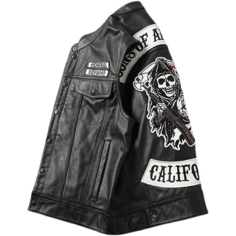 Son of chaos!Harley locomotive vest leather collar leather leather jacket men's riding leather vest