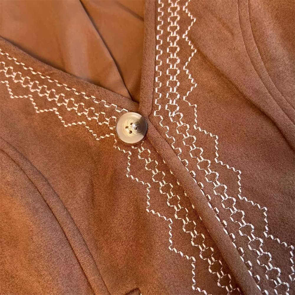 Retro national style travel suede brown vest jacket female summer overlap wears high -end sleeveless vest tops