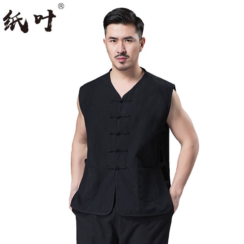 Cotton, linen, horse jacket vest men's Chinese -style summer shoulder, Chinese style old man shirt sweat shirt middle -aged elderly loose vest