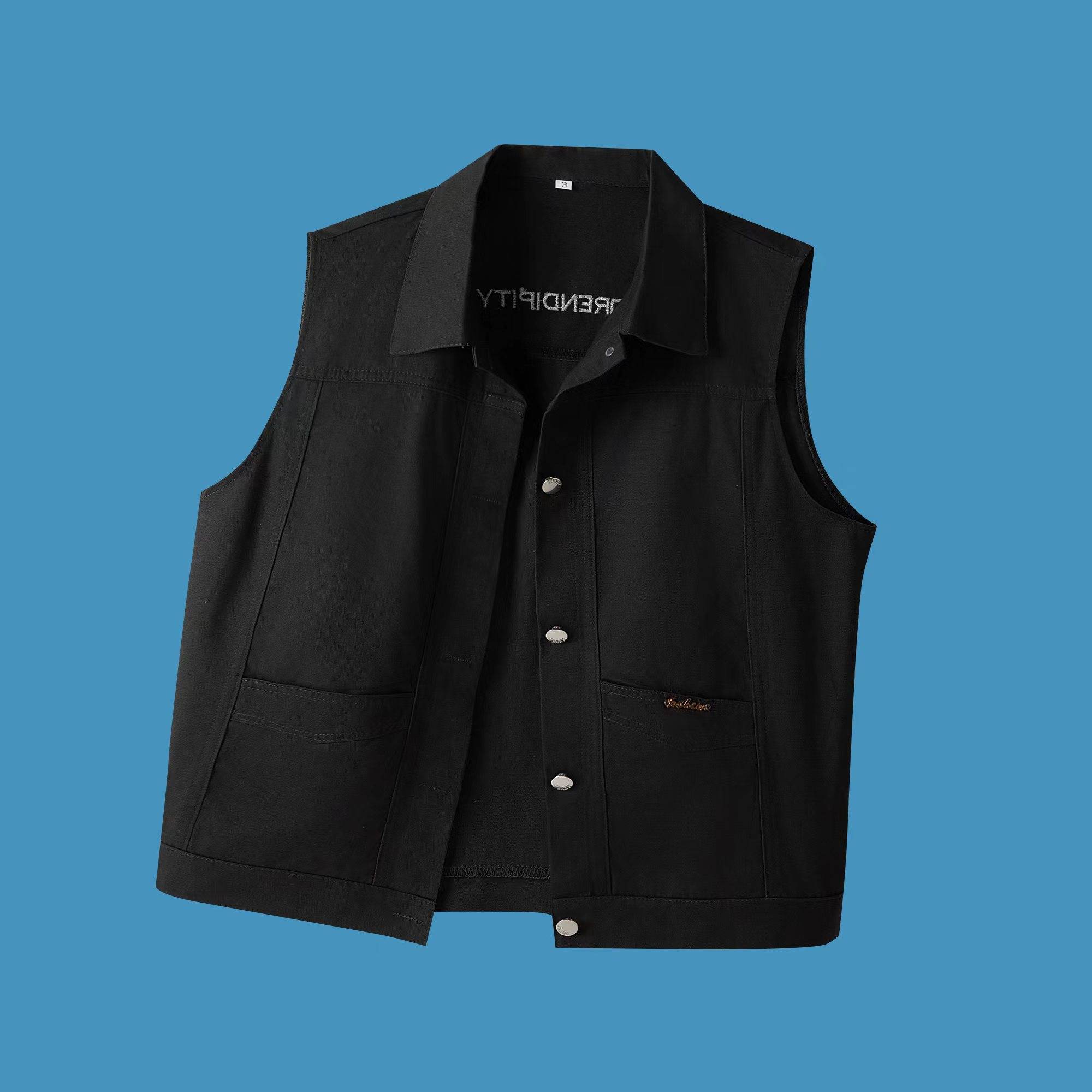 Embroidered black denim vest short jacket Men's spring and summer dress 2024 new Korean loose horse clip vest top