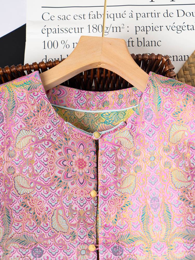 New high -end Songjin vests fashion retro trend double -sided double -sided wearing national wind plate buckle light luxury vest jacket top