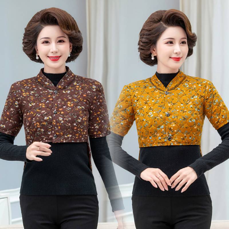 Middle -aged and elderly female mother's back small cotton clothing in autumn and winter plus velvet long -sleeved camel velvet anti -cold and thick shoulder -protecting waist warm