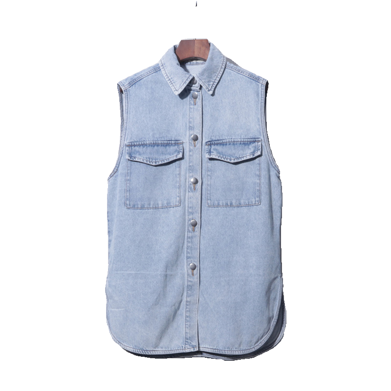 Denim vest spring and summer ladies lapel the rhina shoulder horse clip loose casual European and American style sleeveless vest jacket top