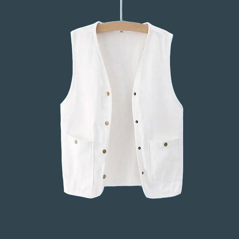 Embroidered white denim vest short jacket Men's spring and summer dress 2024 new Korean loose horse clip vest top