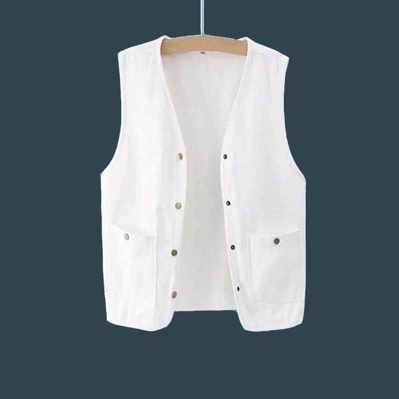 Embroidered white denim vest short jacket Men's spring and summer dress 2024 new Korean loose horse clip vest top