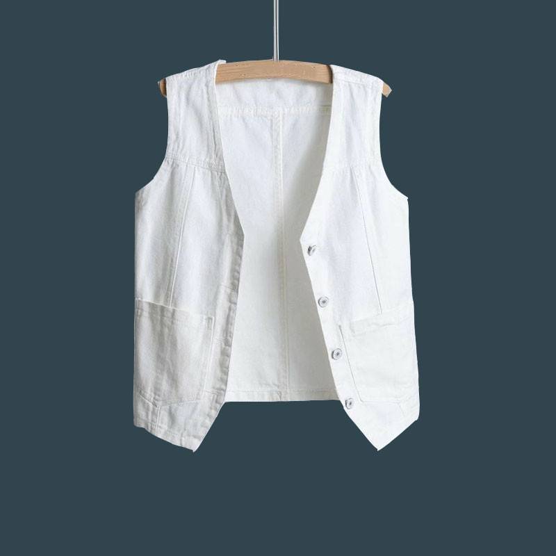 Embroidered white denim vest short jacket Men's spring and summer dress 2024 new Korean loose horse clip vest top