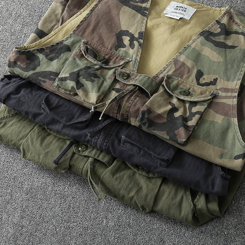 American multi -pocket military style sleeveless vest work vest male camouflage outdoor tactical function horse clip vest male