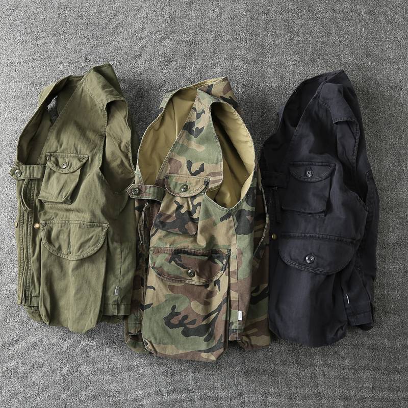 American multi -pocket military style sleeveless vest work vest male camouflage outdoor tactical function horse clip vest male