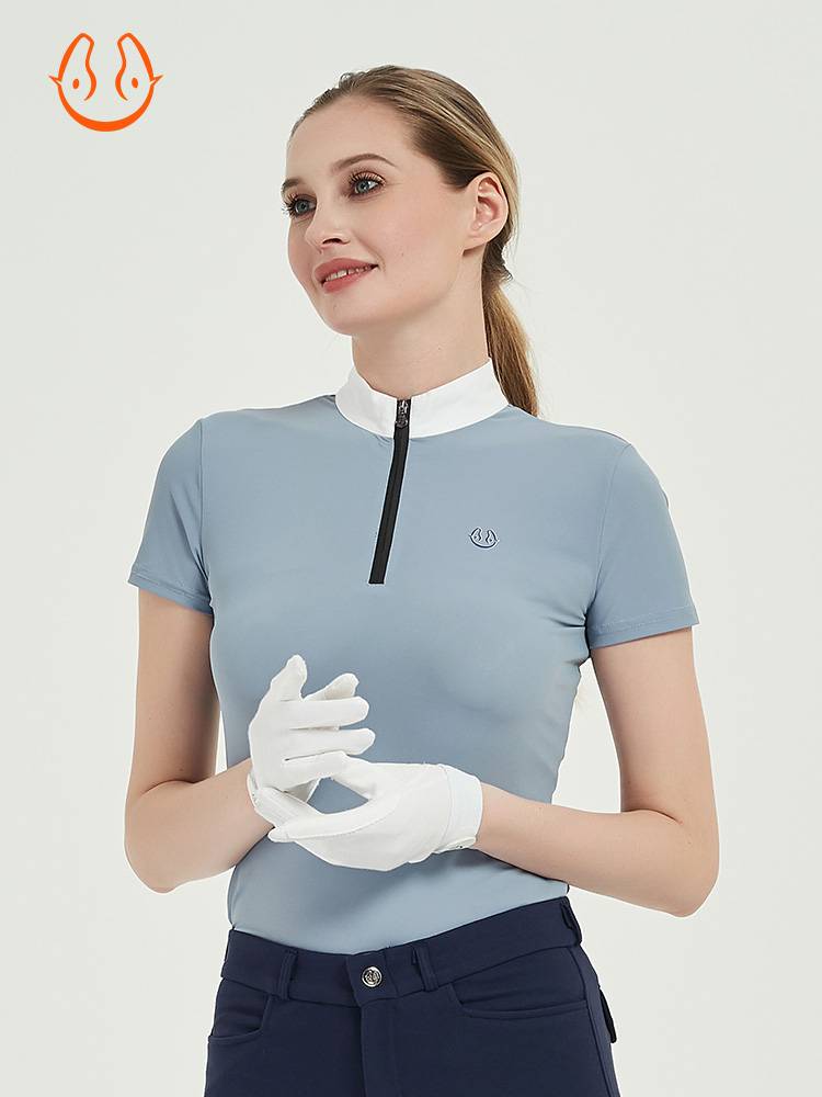 Yuema Hui Equestrian T -shirt children's summer breathable fast dry adult male lapel equestrian clothing POLO short -sleeved top female