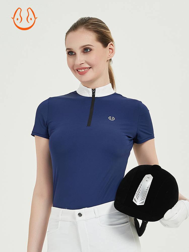 Yuema Hui Equestrian T -shirt children's summer breathable fast dry adult male lapel equestrian clothing POLO short -sleeved top female