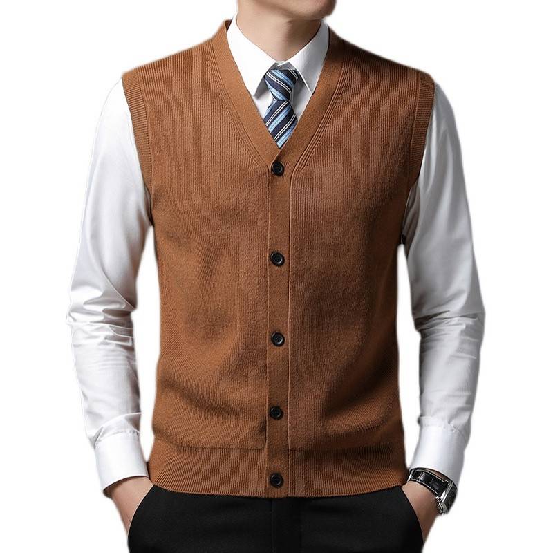 Antarctic men's knitted vest cardigan sleeveless sweater casual thickened warm bottoming shirt V -neck rhonee
