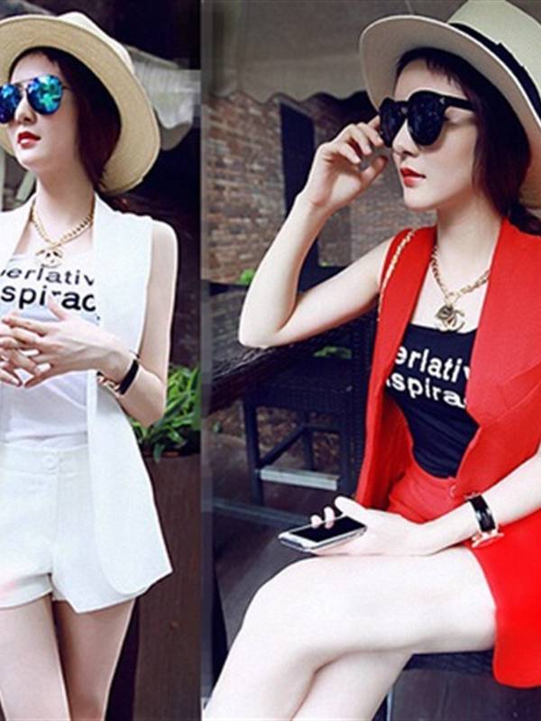 European station summer small incense wind fashion small suit three -piece lady slimming slim vest shorts set tide