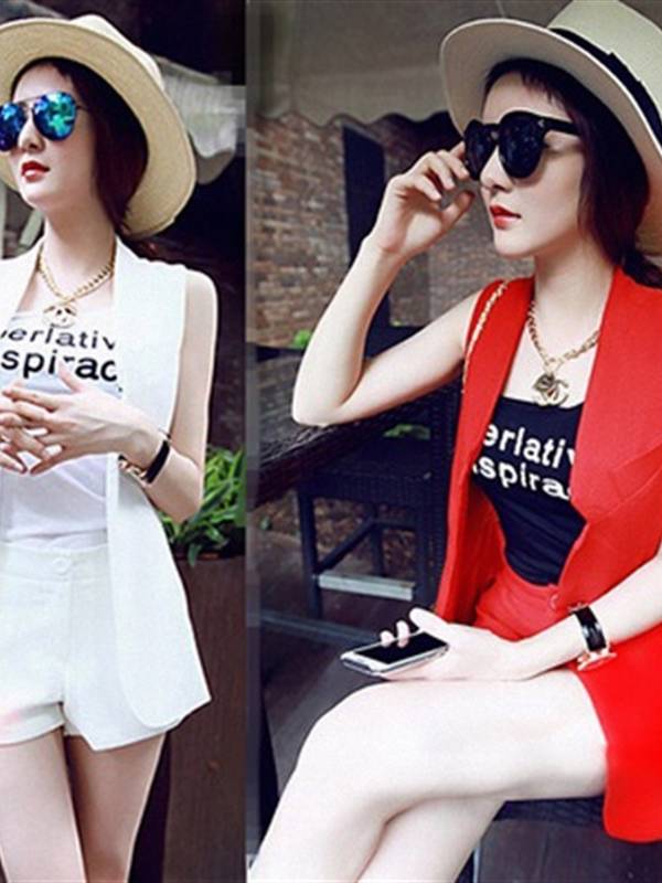 European station summer small incense wind fashion small suit three -piece lady slimming slim vest shorts set tide