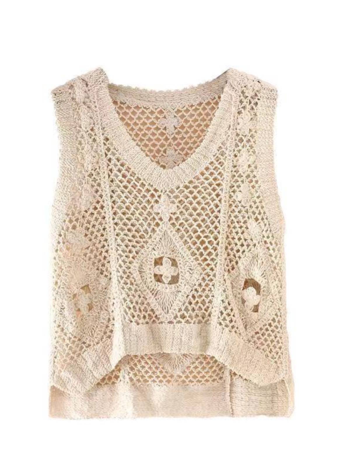 Sling Top Girl in Summer Wear short sleeveless vest Loose Summer Knit woven hollowed out and placed small vests shoulders