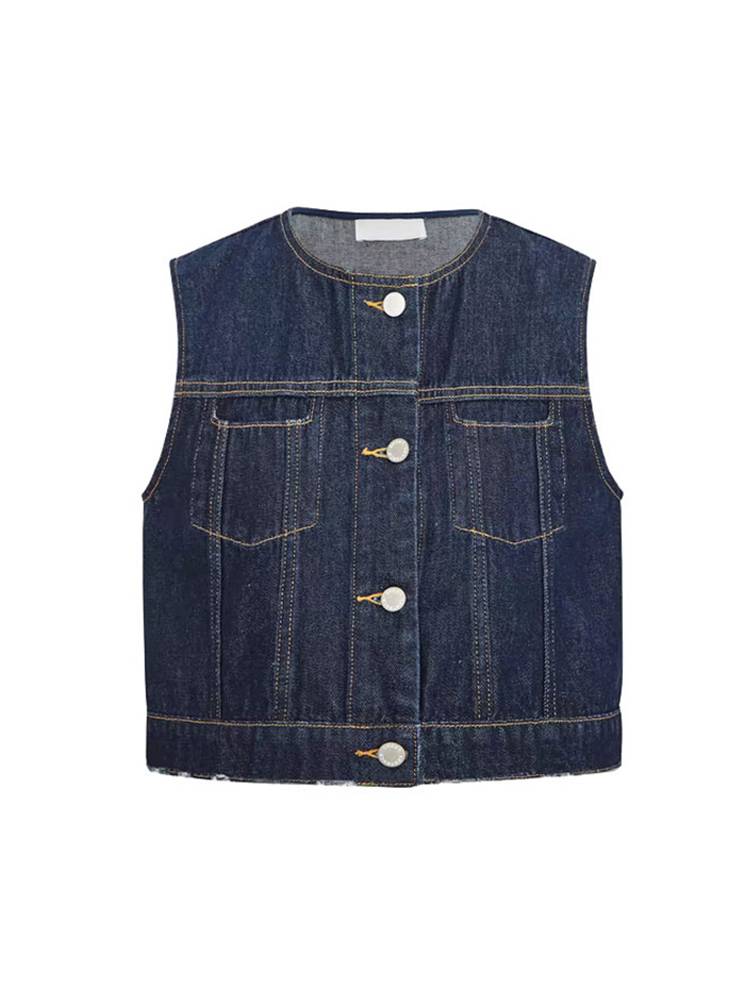 Gulina stars in the same Korean version of the sleeveless denim vest jacket in summer overlap and wear new vest tops