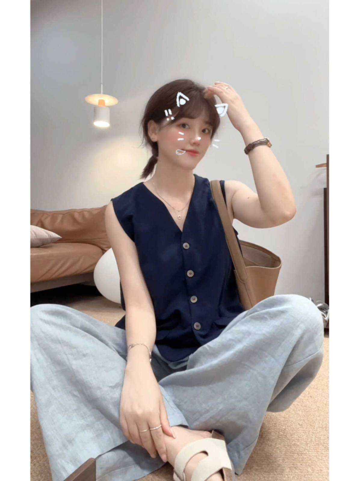 Linen Women's 2024 Summer New Fat MM Short Meat Character Design Achieving Nicty Sleeve Thomats Shirt Female